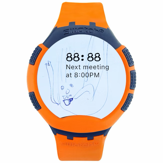Pigment smartwatch concept — orange case with a user-drawn watch face