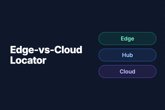Diagram of IoT devices — a gateway, sensors and a camera — routing through a central locator hub to three destinations: Edge, Hub and Cloud