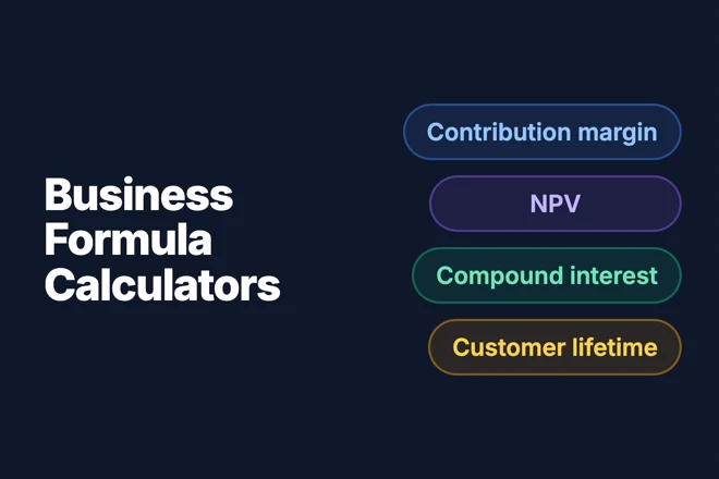 Business Formula Calculators — an interactive directory covering contribution margin, profit, simple and compound interest, NPV, risk premium and customer lifetime
